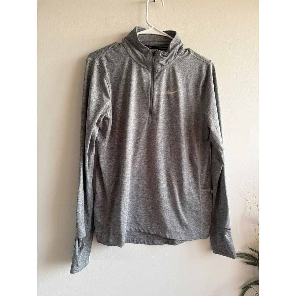 Nike Dri-FIT Mens Medium Gray Heathered 1/4 Zip Running Pullover Thumbholes 328